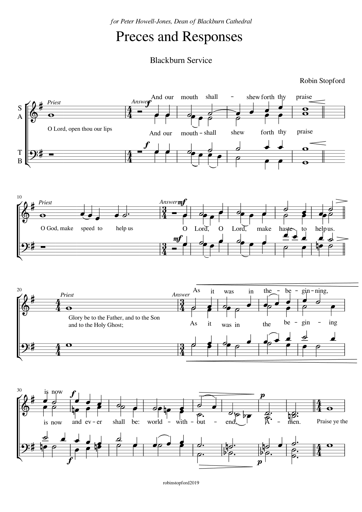 Preces and Responses, Blackburn Service, page 1: O Lord, open thou our lips