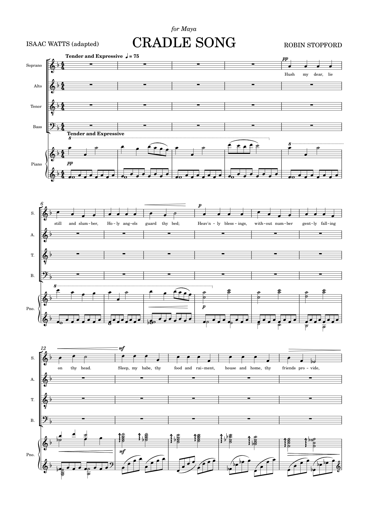 Cradle Song, page 1: words by Isaac Watts, marked Tender and Expressive