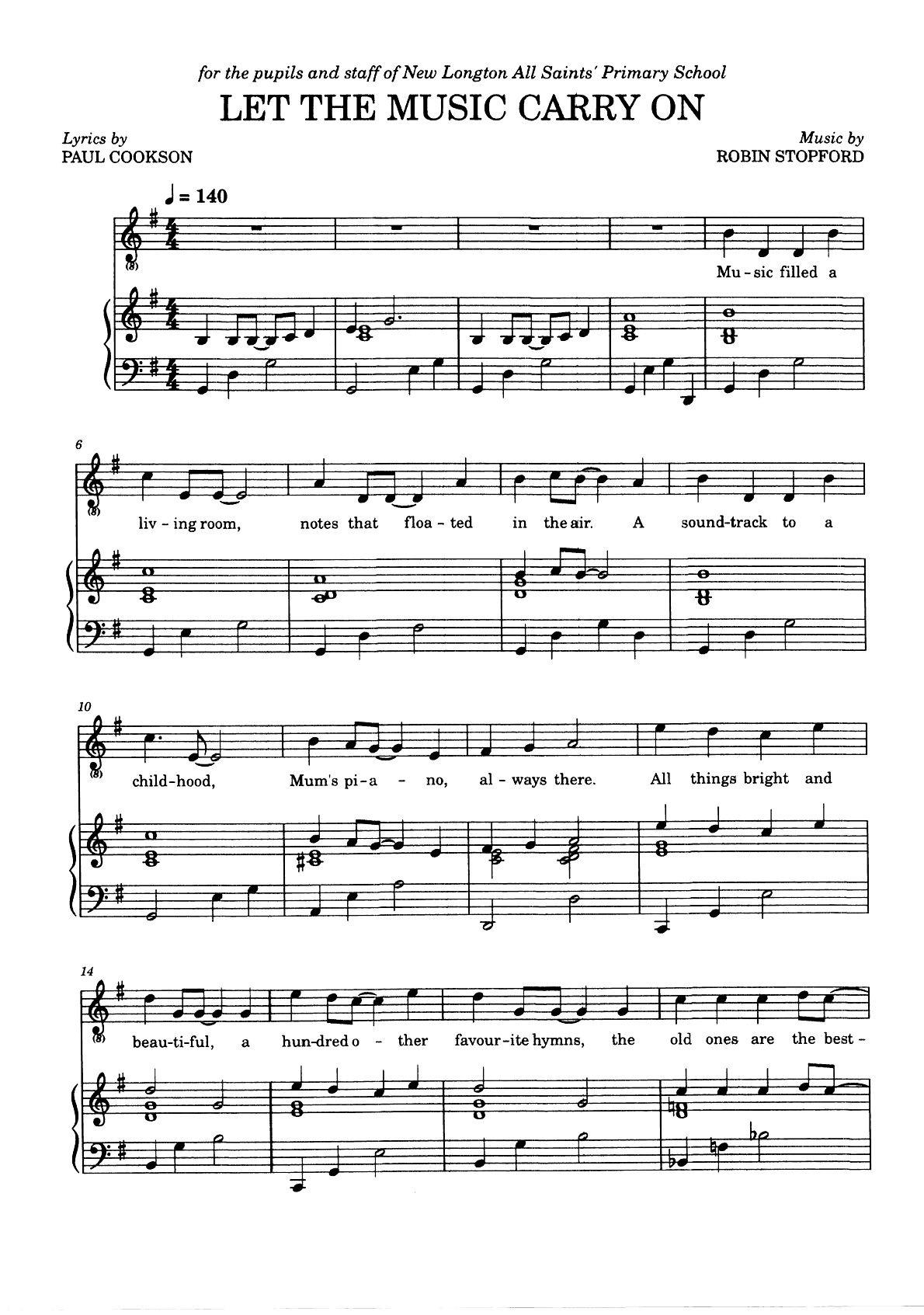 Let the Music Carry On, page 1: lyrics by Paul Cookson, music by Robin Stopford