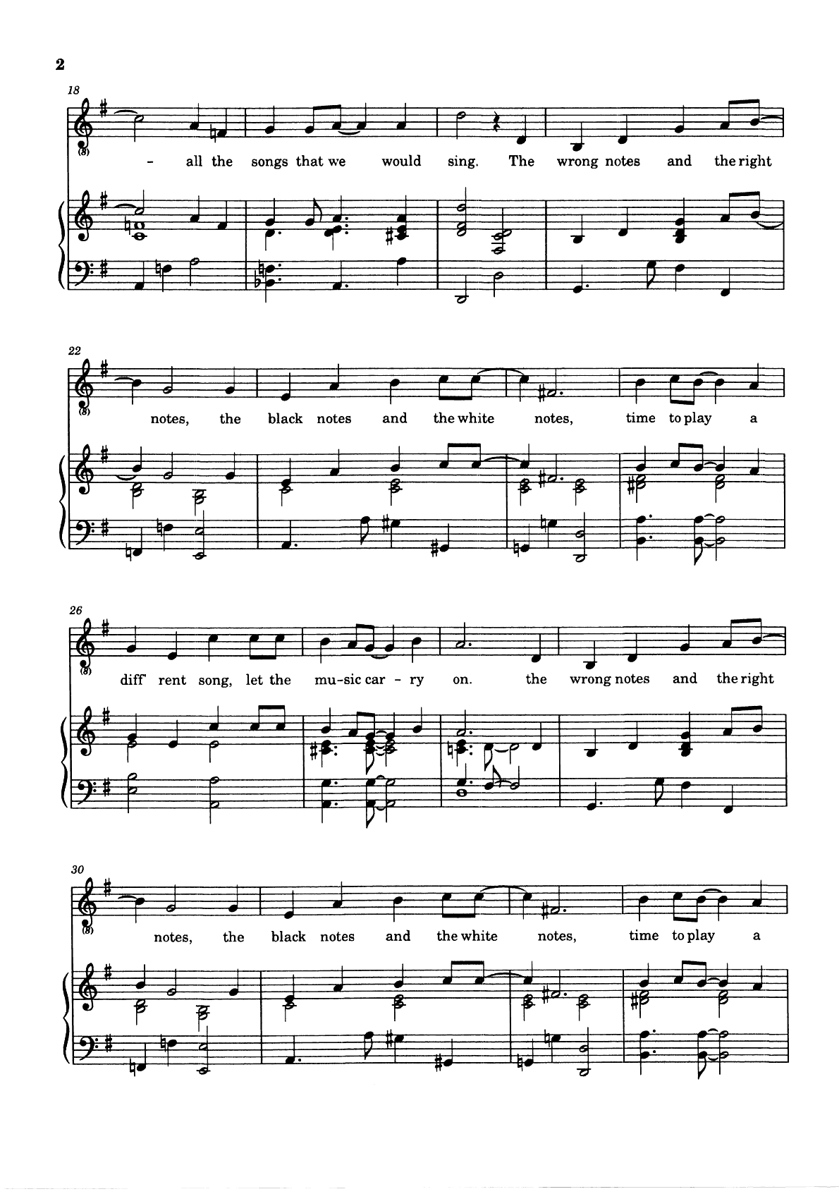 Let the Music Carry On, page 2: the wrong notes and the right notes refrain