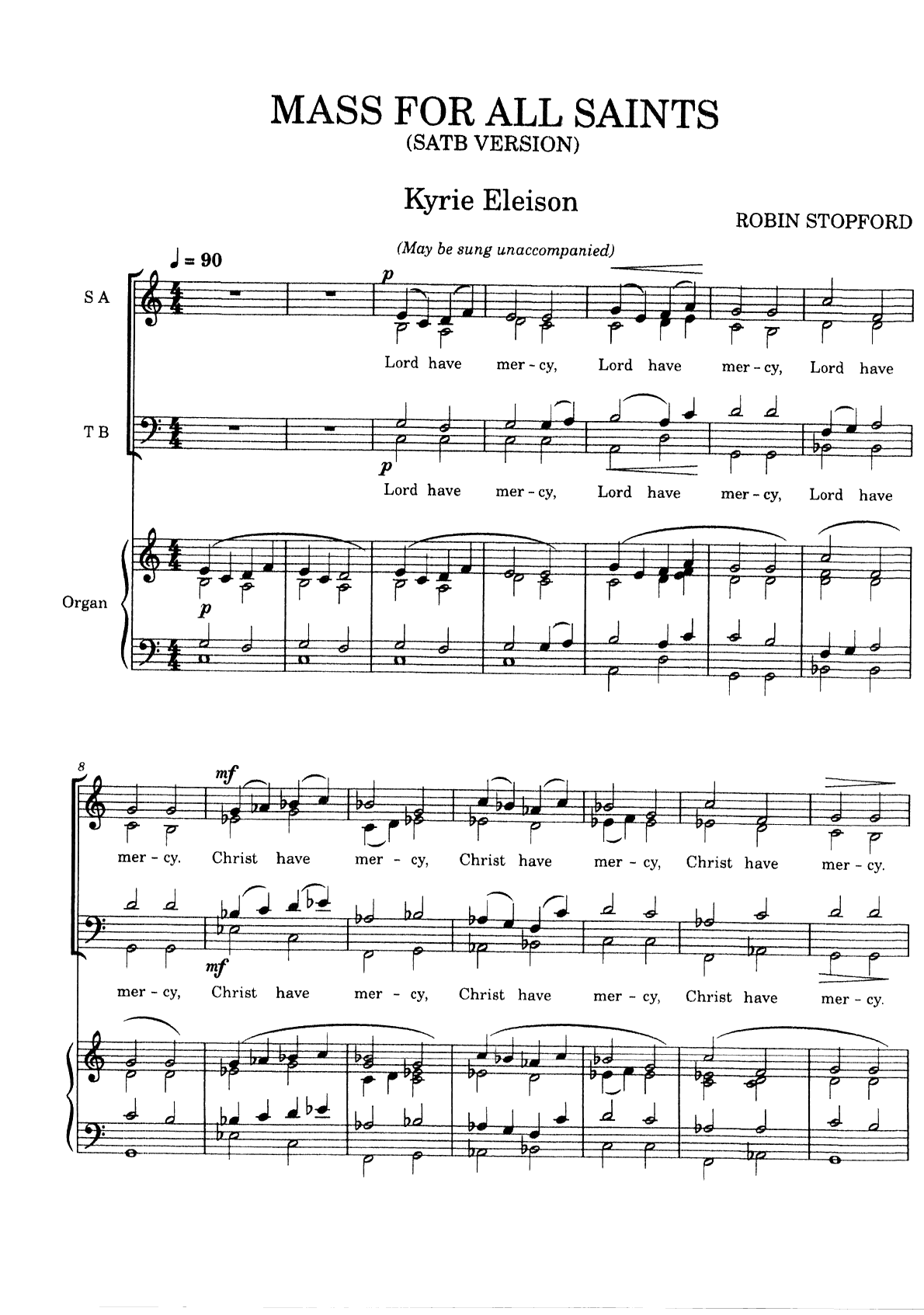 Mass for All Saints, SATB version, first page of music