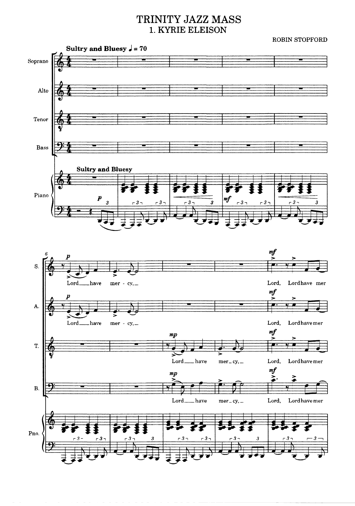 1. Kyrie eleison, marked Sultry and Bluesy, with the piano introduction